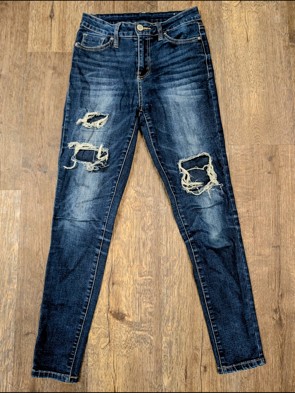 Dark Blue Distressed Skinny Jeans - Women's